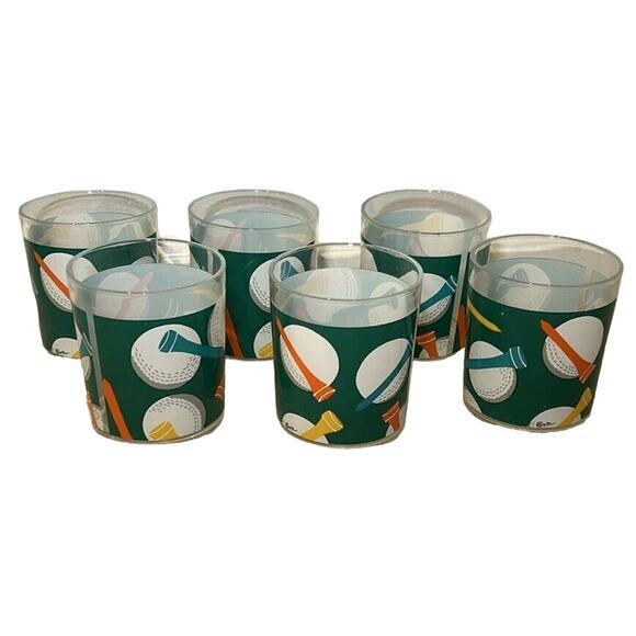 Vintage Golf Acrylic Tumblers Cups Drinks Set of 6 Bar Cart Vacation PGA Masters - Picture 1 of 2